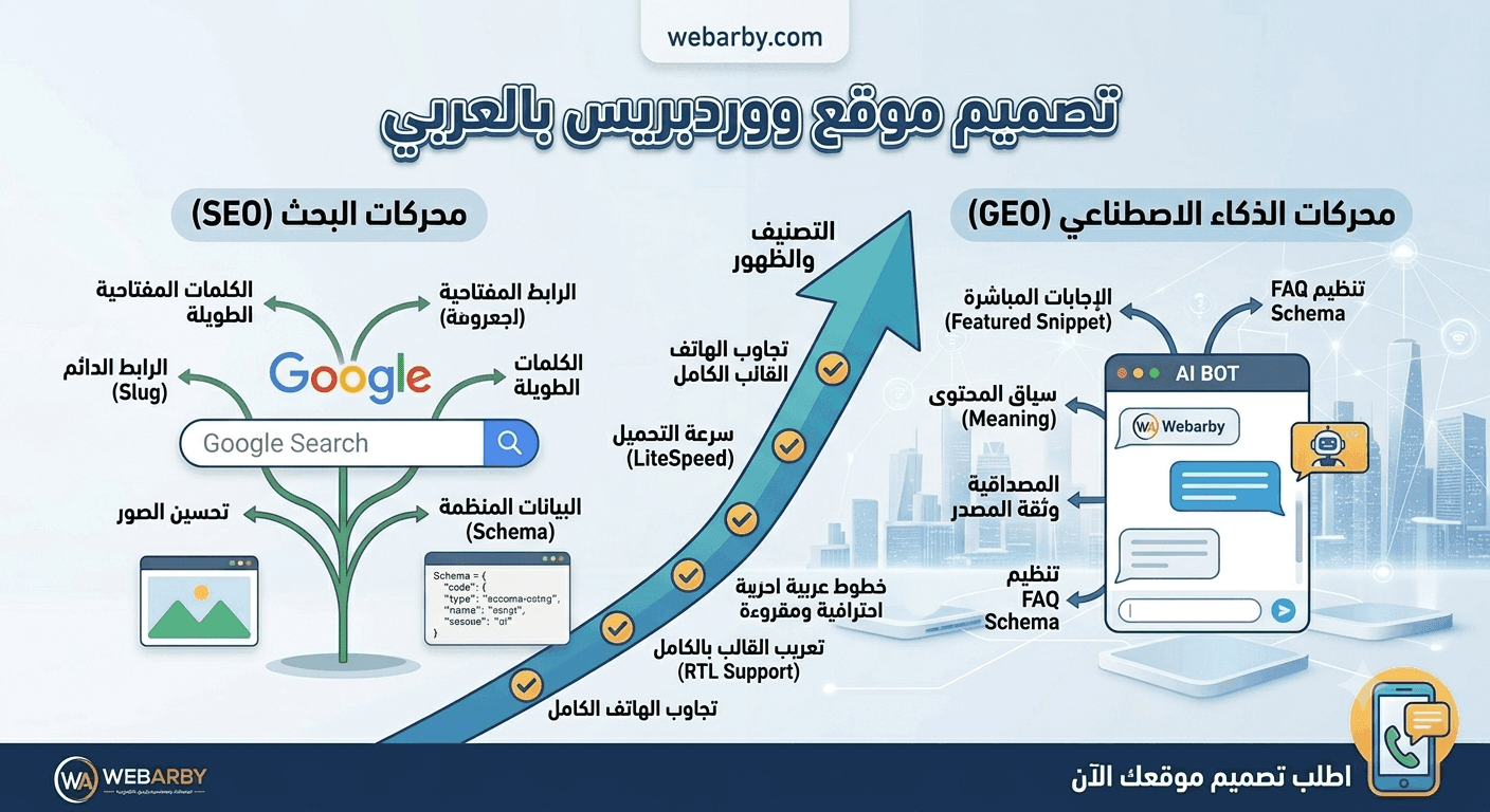 تصميم موقع ووردبريس بالعربي متوافق مع السيو والذكاء الاصطناعي